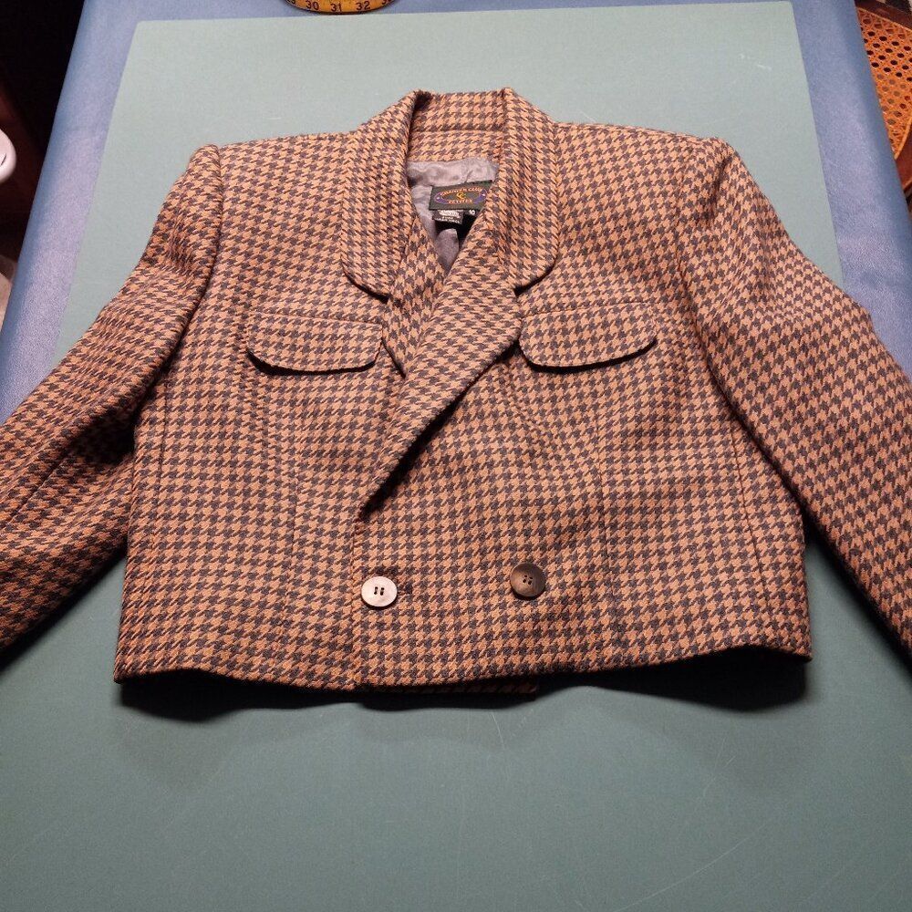 Charter Club Petites Women's 10 Wool Houndstooth Pattern Double Breasted Jacket